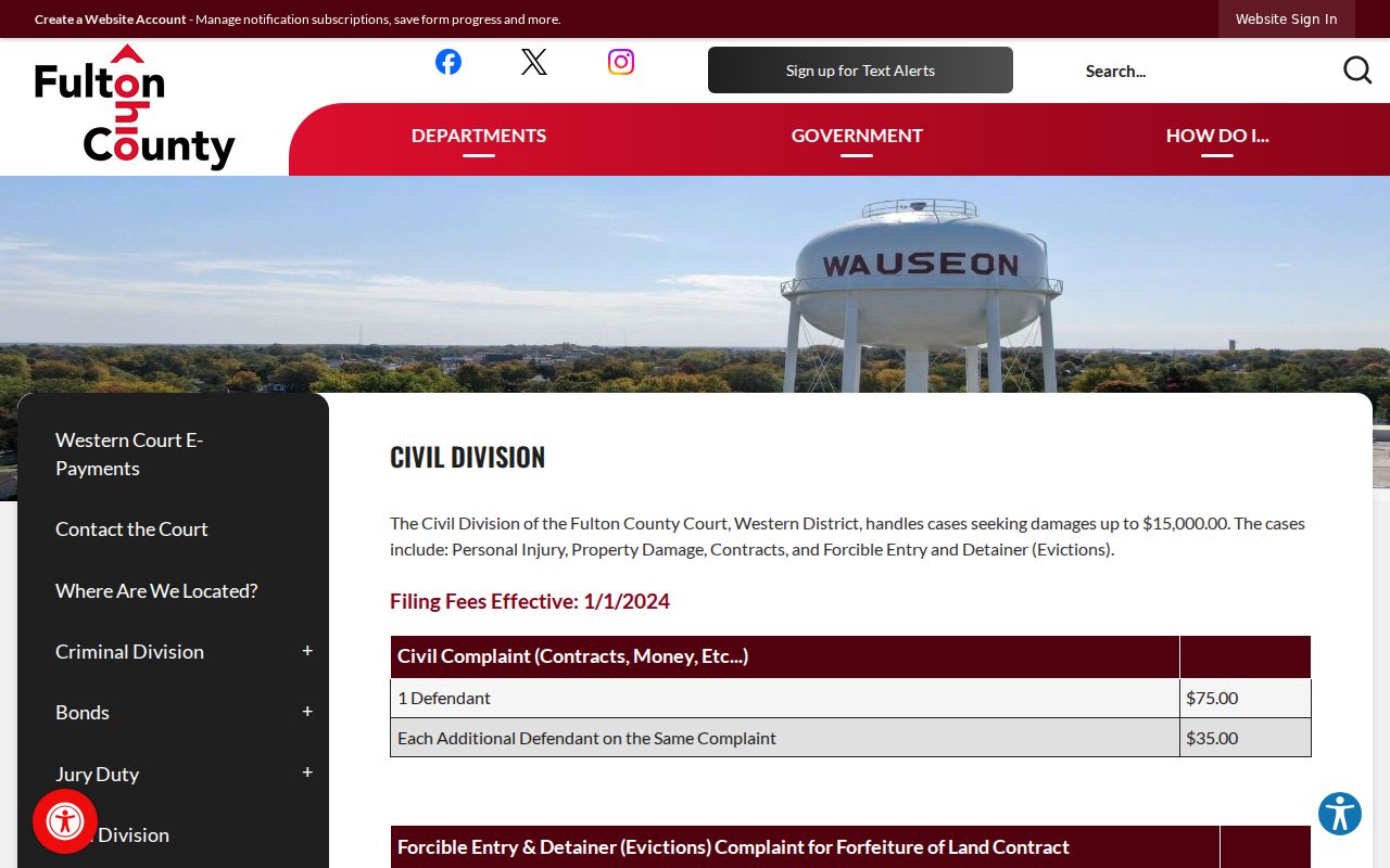 Fulton County civil docket Western District Civil Division fees and jurisdiction page