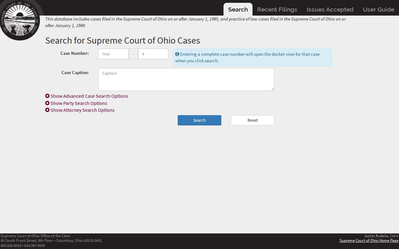 Fulton County criminal docket research showing the Ohio Supreme Court public docket search