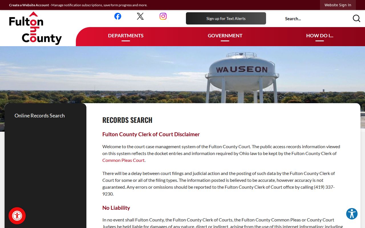 Fulton County court docket records search page