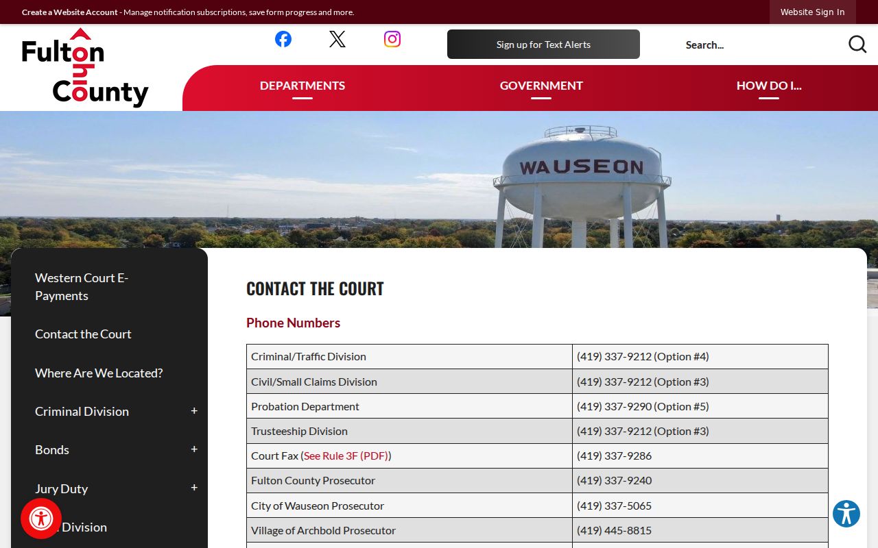 Fulton County Wauseon court docket municipal court contact routes
