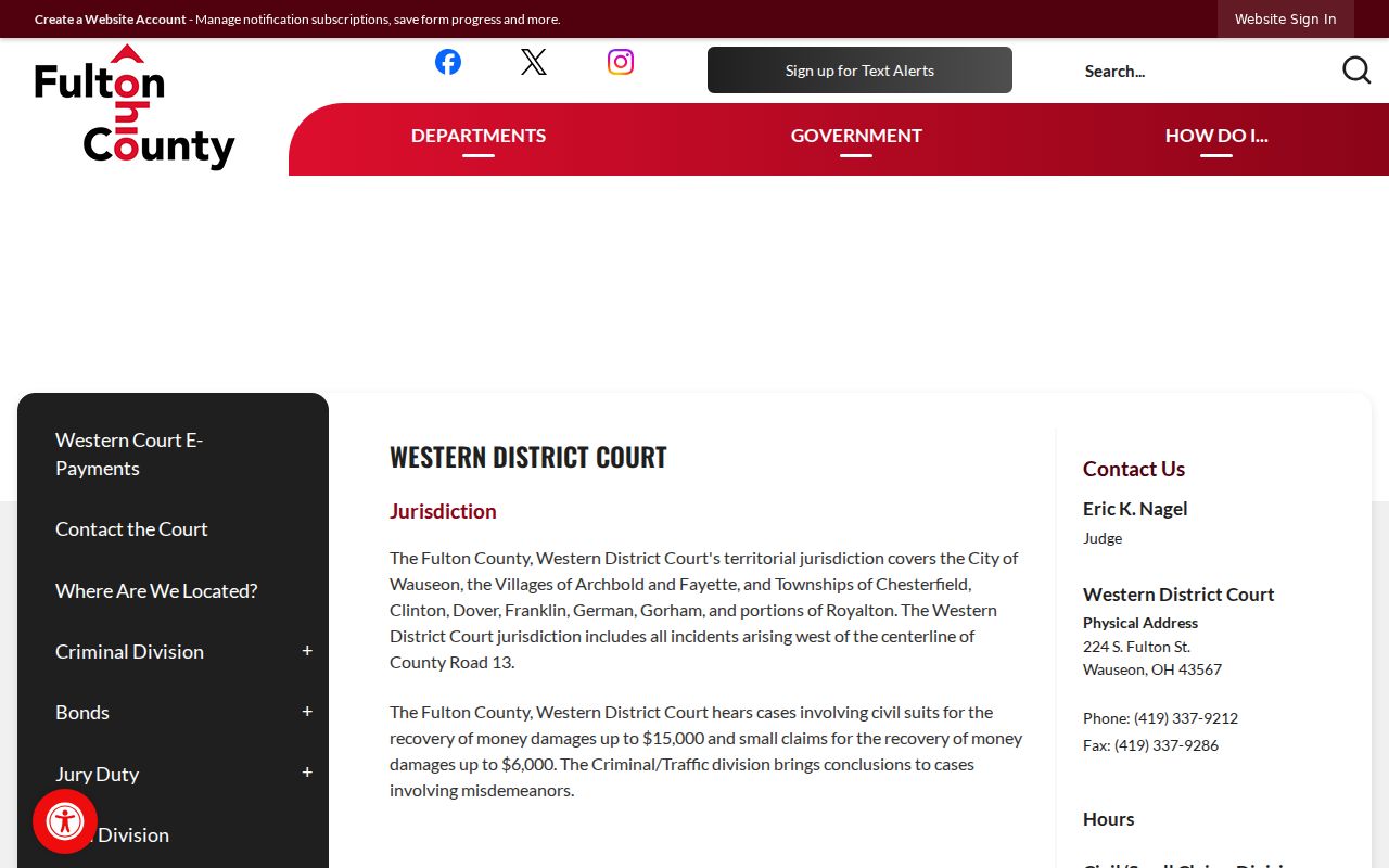 Fulton County Wauseon court docket Western District Court