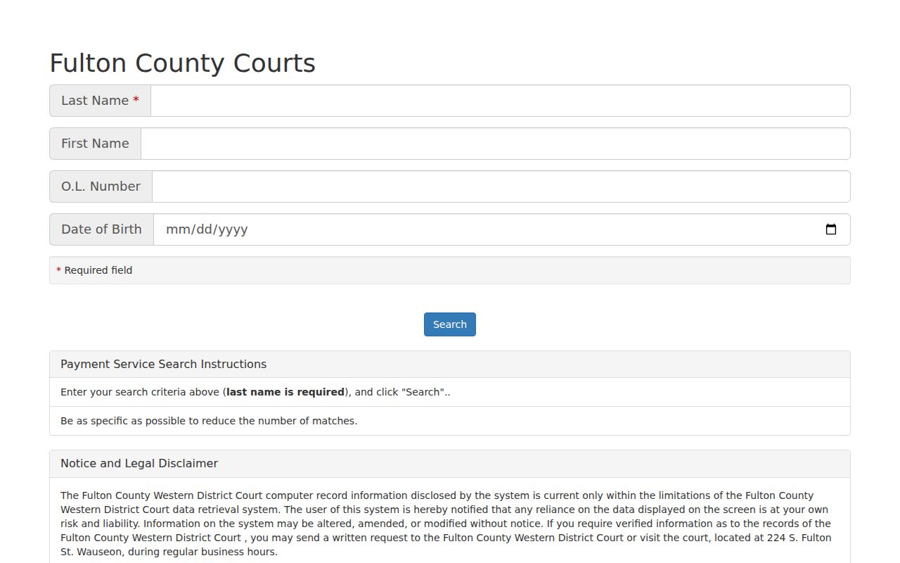 Fulton County Wauseon court docket Western payment search fields